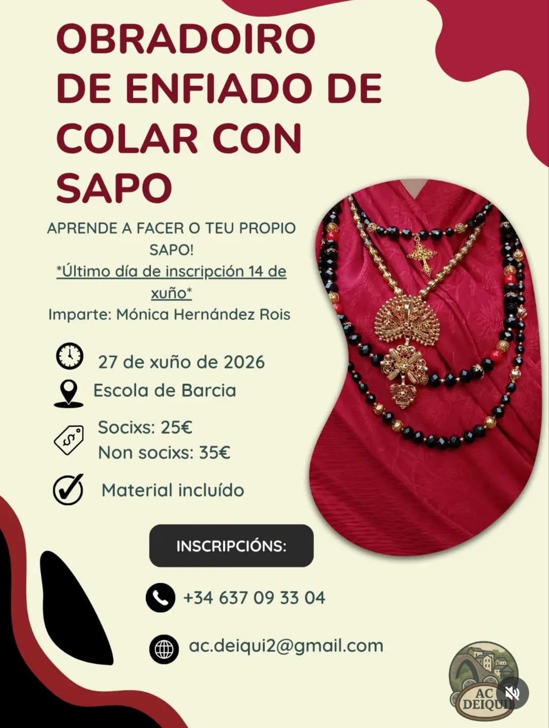 Obradoiro de enfiado de colar con sapo