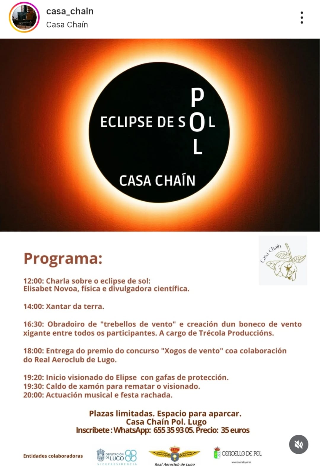 Xornadas de eclipse solar en Casa Chaín
